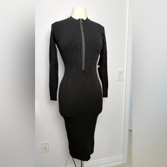 GUESS Ribbed Zip-Front Midi Dress – Black - Picture 3 of 9